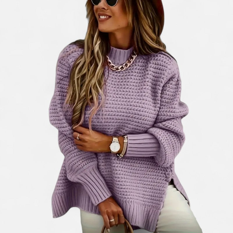 Élan Urbain™ | Pull Femme Texturé à Demi‑Col Montant – Coupe Oversize & Finitions Élégantes