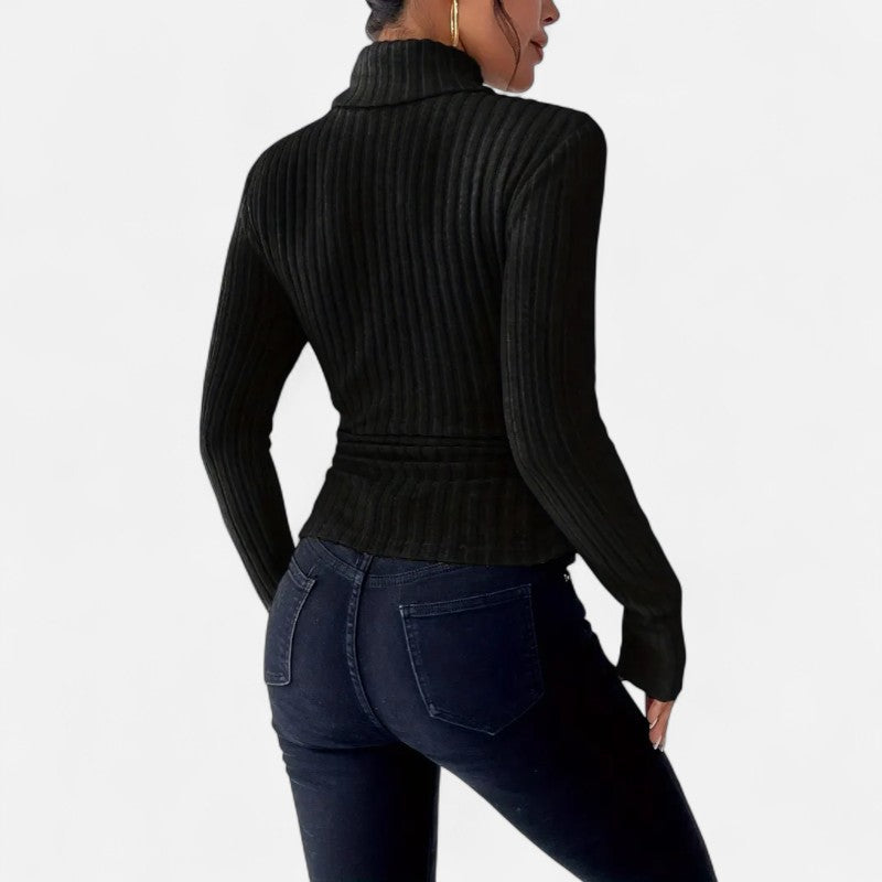 Élan Urbain™ | Haut Femme Col Montant Côtelé – Manches Longues