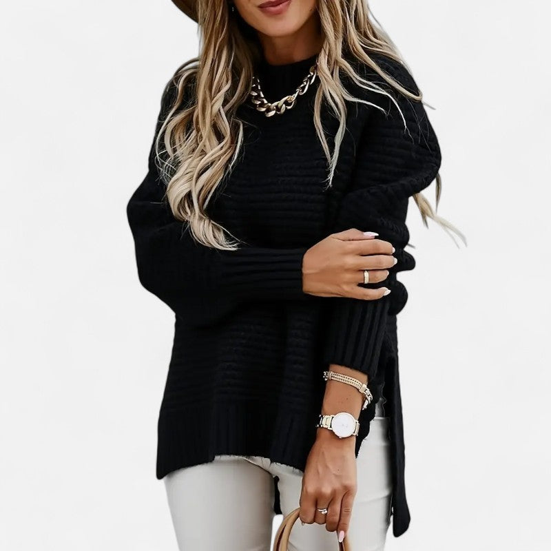 Élan Urbain™ | Pull Femme Texturé à Demi‑Col Montant – Coupe Oversize & Finitions Élégantes