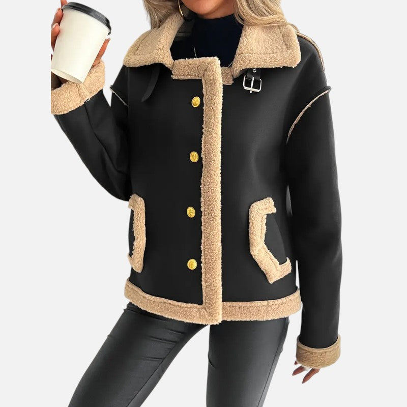 Élan Urbain™ | Veste biker élégante doublée de fausse fourrure pour femme