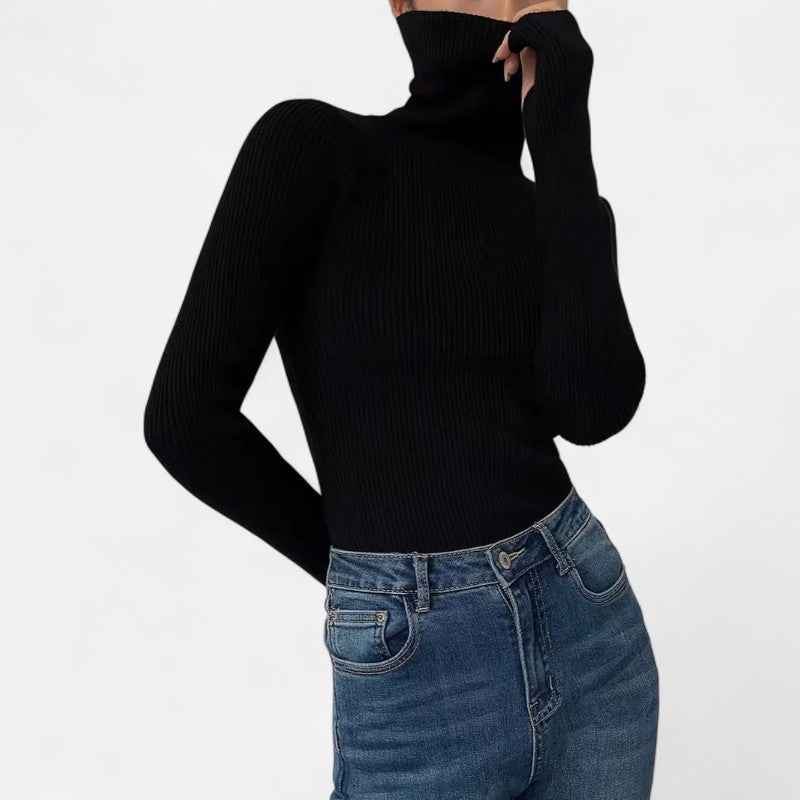Élan Urbain™ | Pull Femme Col Roulé Côtelé – Coupe Slim