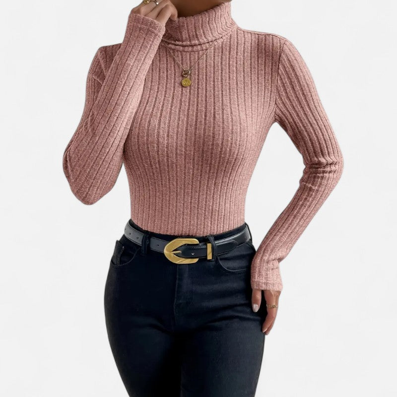 Élan Urbain™ | Haut Femme Col Montant Côtelé – Manches Longues