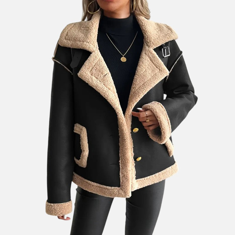 Élan Urbain™ | Veste biker élégante doublée de fausse fourrure pour femme