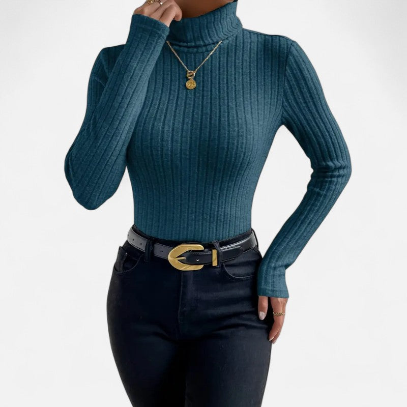 Élan Urbain™ | Haut Femme Col Montant Côtelé – Manches Longues