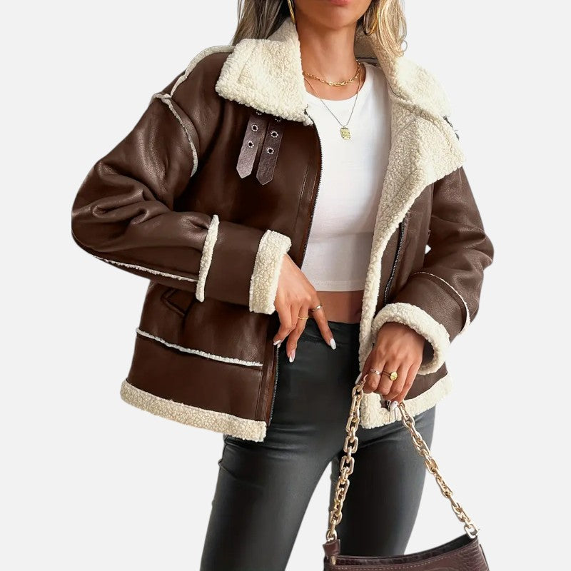 Élan Urbain™ | Veste moto élégante en cuir synthétique pour femme