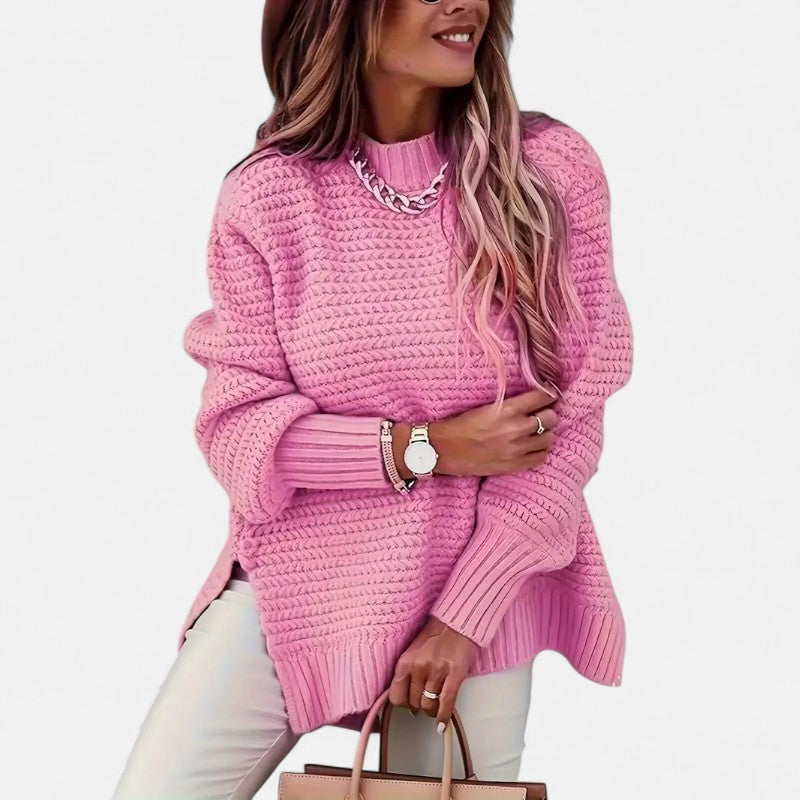 Élan Urbain™ | Pull Femme Texturé à Demi‑Col Montant – Coupe Oversize & Finitions Élégantes