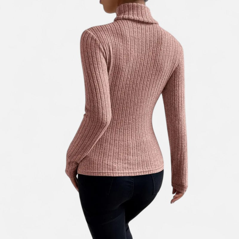 Élan Urbain™ | Haut Femme Col Montant Côtelé – Manches Longues