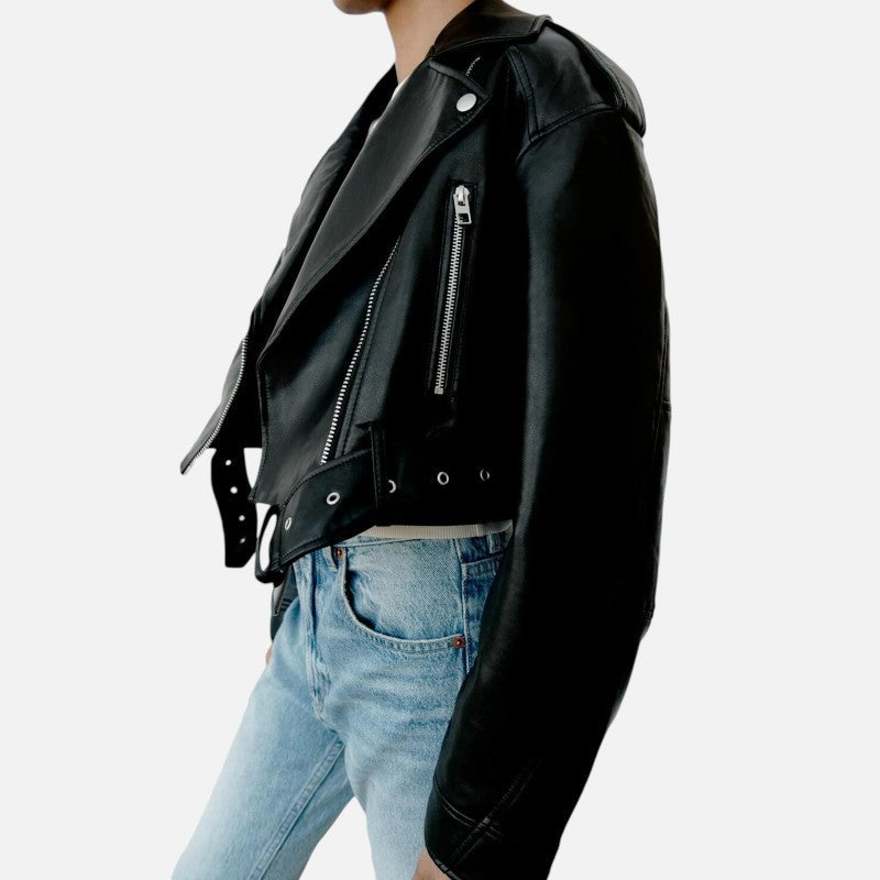 Élan Urbain™ | Veste courte biker en cuir pour femme