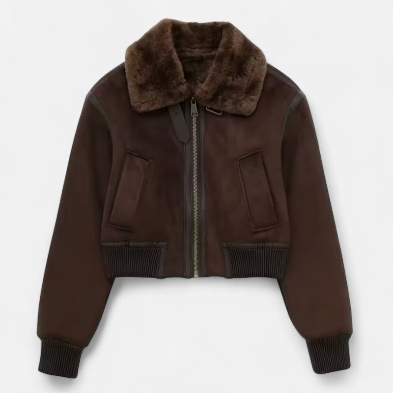 Élan Urbain™ | Veste aviateur courte doublée en fausse fourrure pour femme