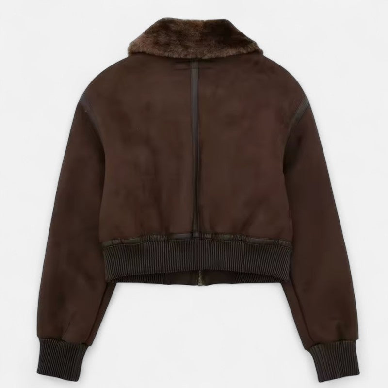 Élan Urbain™ | Veste aviateur courte doublée en fausse fourrure pour femme