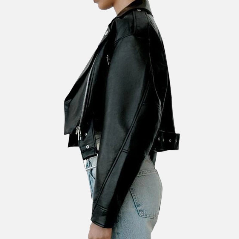 Élan Urbain™ | Veste courte biker en cuir pour femme