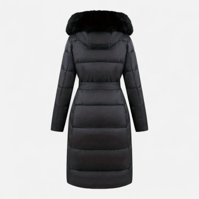 Élan Urbain™ | Manteau d'hiver mi-long pour femme avec capuche en fausse fourrure