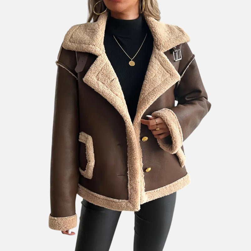 Élan Urbain™ | Veste biker élégante doublée de fausse fourrure pour femme