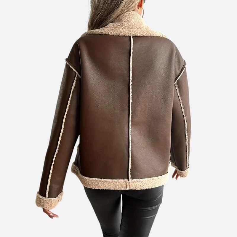 Élan Urbain™ | Veste biker élégante doublée de fausse fourrure pour femme