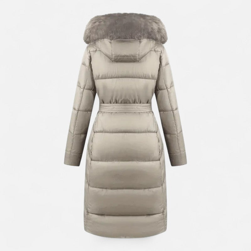 Élan Urbain™ | Manteau d'hiver mi-long pour femme avec capuche en fausse fourrure