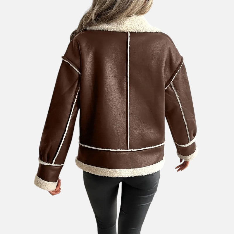 Élan Urbain™ | Veste moto élégante en cuir synthétique pour femme