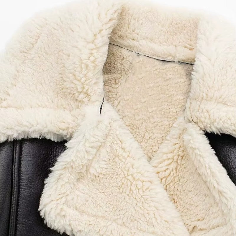 Élan Urbain™ | Veste Bomber Courte en Cuir et Laine Mélangée pour Femme