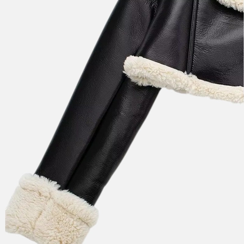 Élan Urbain™ | Veste Bomber Courte en Cuir et Laine Mélangée pour Femme