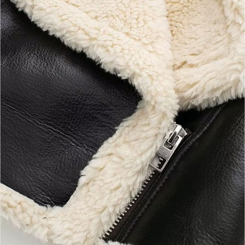 Élan Urbain™ | Veste Bomber Courte en Cuir et Laine Mélangée pour Femme