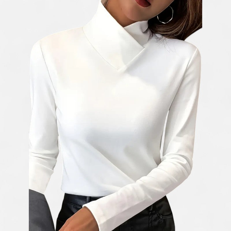 Élan Urbain™ | Haut Femme à Col Haut Croisé – Style Élégant & Confort Thermique