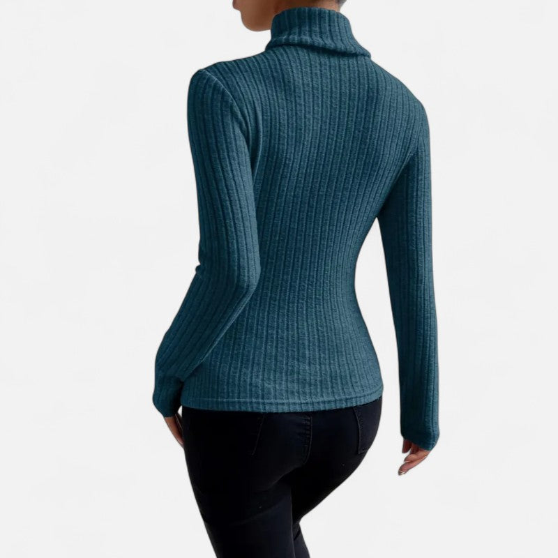 Élan Urbain™ | Haut Femme Col Montant Côtelé – Manches Longues