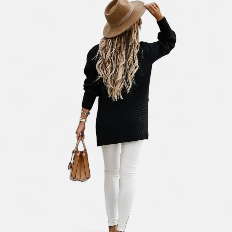 Élan Urbain™ | Pull Femme Texturé à Demi‑Col Montant – Coupe Oversize & Finitions Élégantes