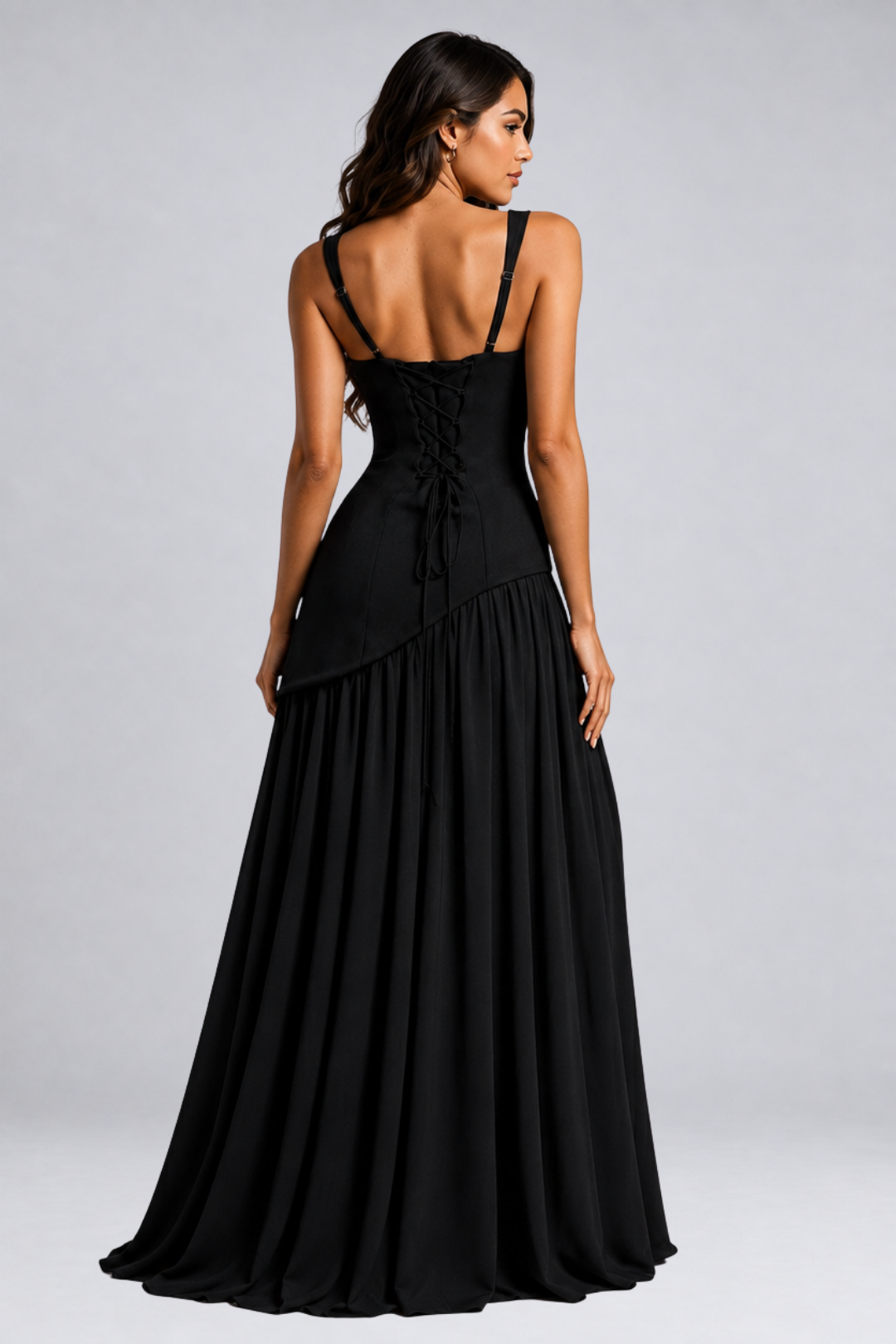 Long draped satin-effect dress for women – wedding guest outfit