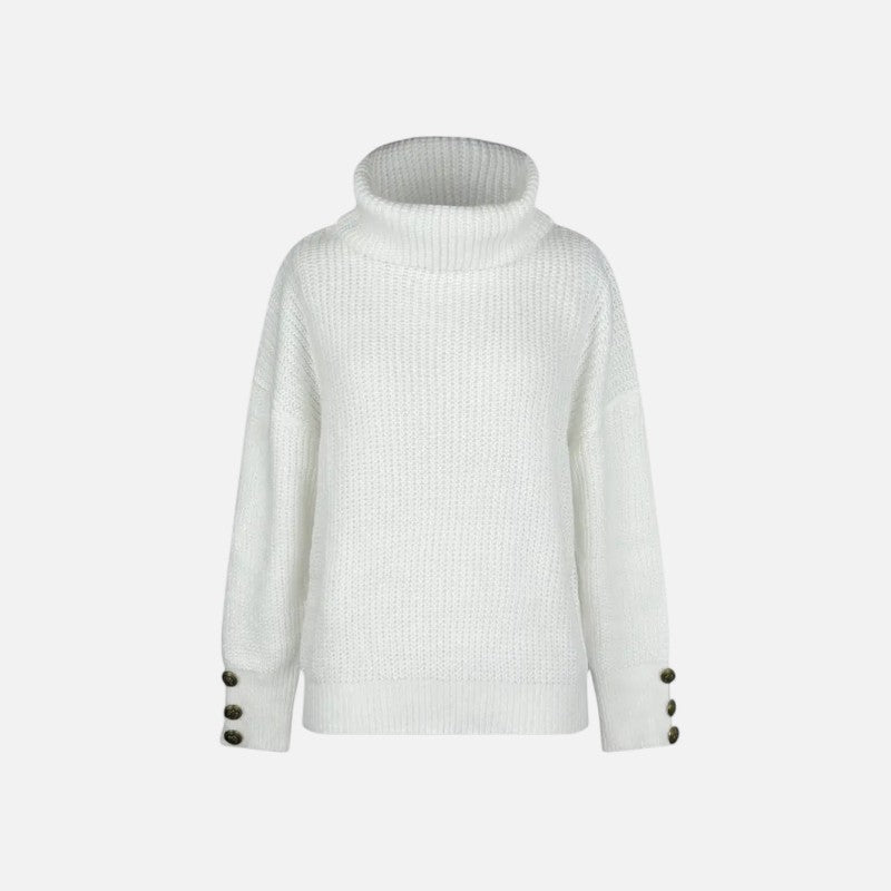 Élan Urbain™ | Pull Femme à Col Haut Décontracté – Boutons Décoratifs