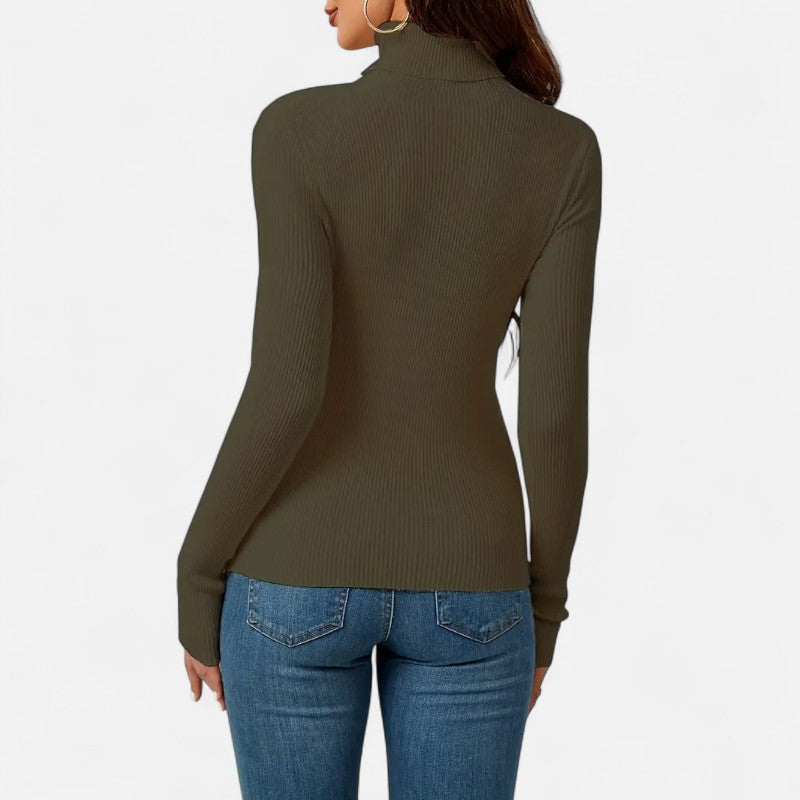 Élan Urbain™ | Pull Femme Col Roulé Côtelé – Coupe Slim