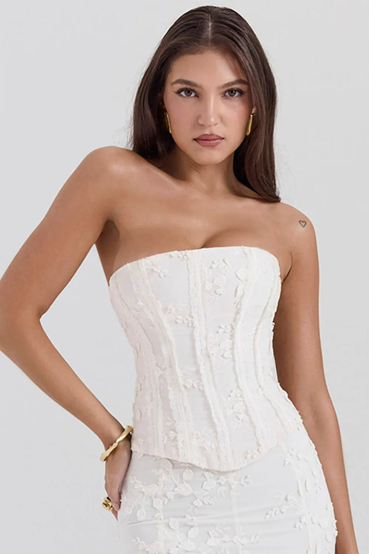Strapless Embroidered Wedding Guest Maxi Dress