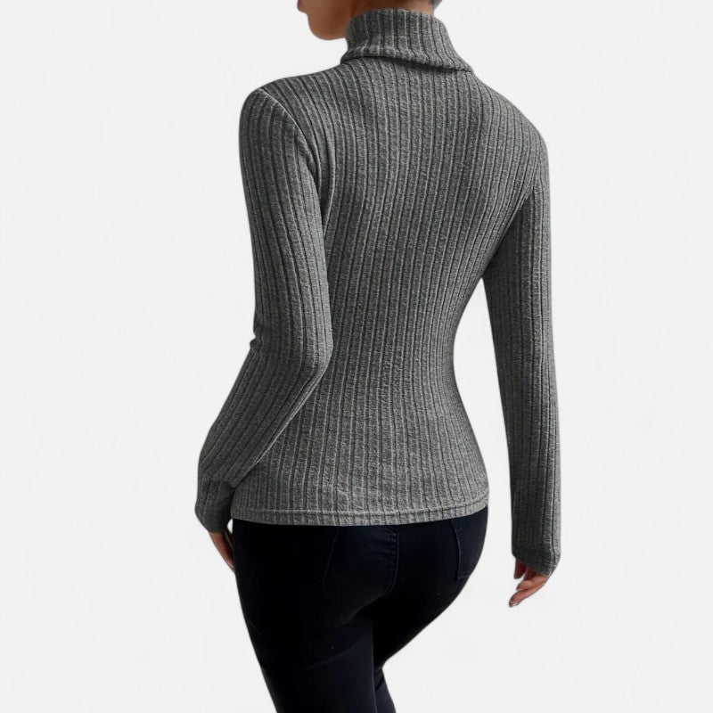 Élan Urbain™ | Haut Femme Col Montant Côtelé – Manches Longues