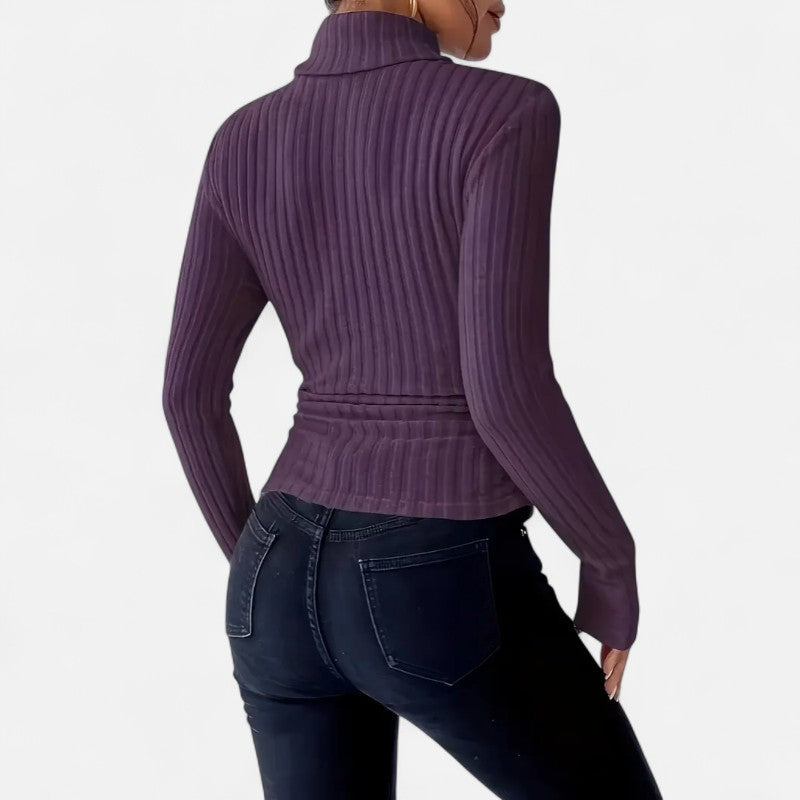 Élan Urbain™ | Haut Femme Col Montant Côtelé – Manches Longues