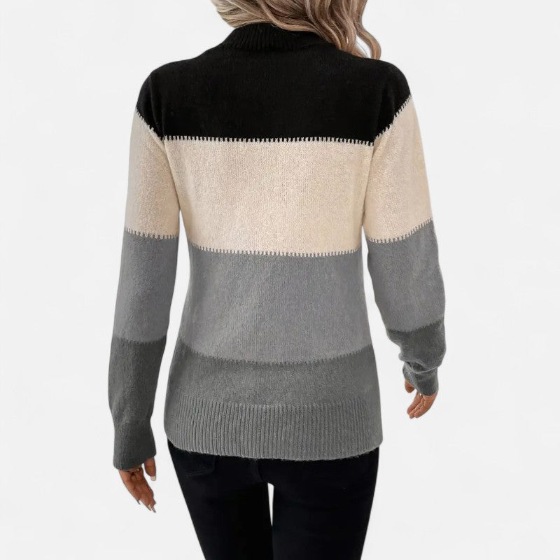 Élan Urbain™ | Pull Femme en Maille Color Block à Col Montant – Manche Longue & Coupe Confort