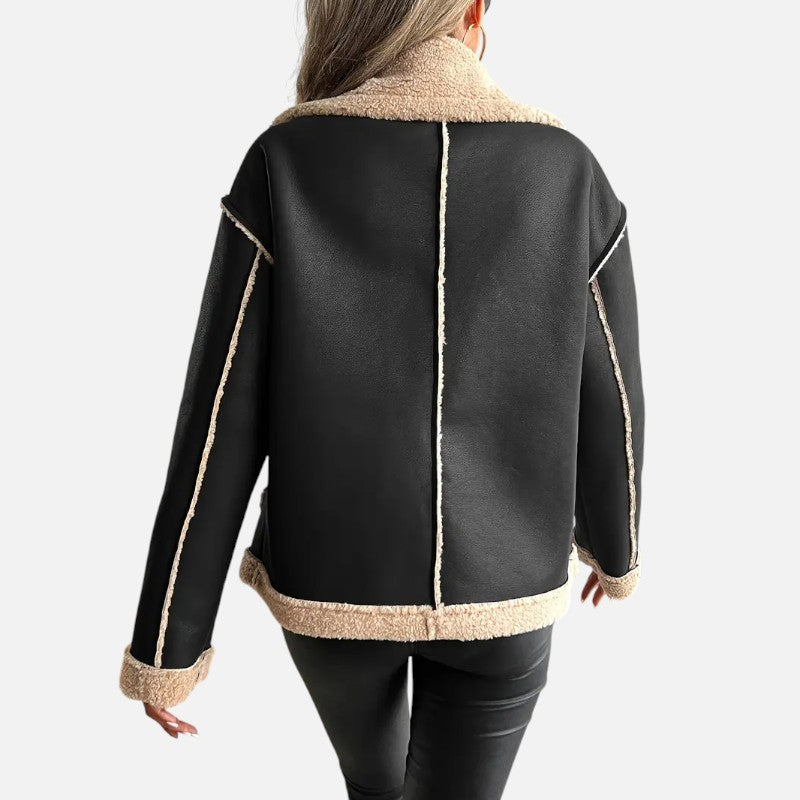 Élan Urbain™ | Veste biker élégante doublée de fausse fourrure pour femme