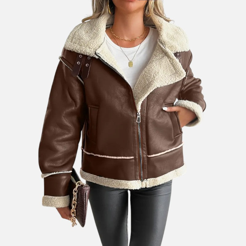 Élan Urbain™ | Veste moto élégante en cuir synthétique pour femme