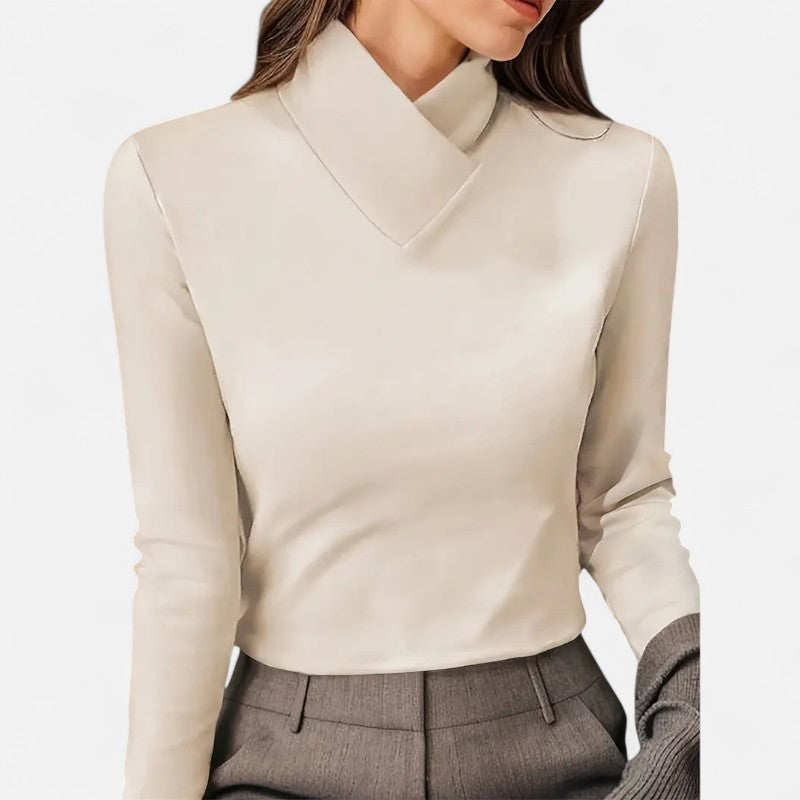 Élan Urbain™ | Haut Femme à Col Haut Croisé – Style Élégant & Confort Thermique