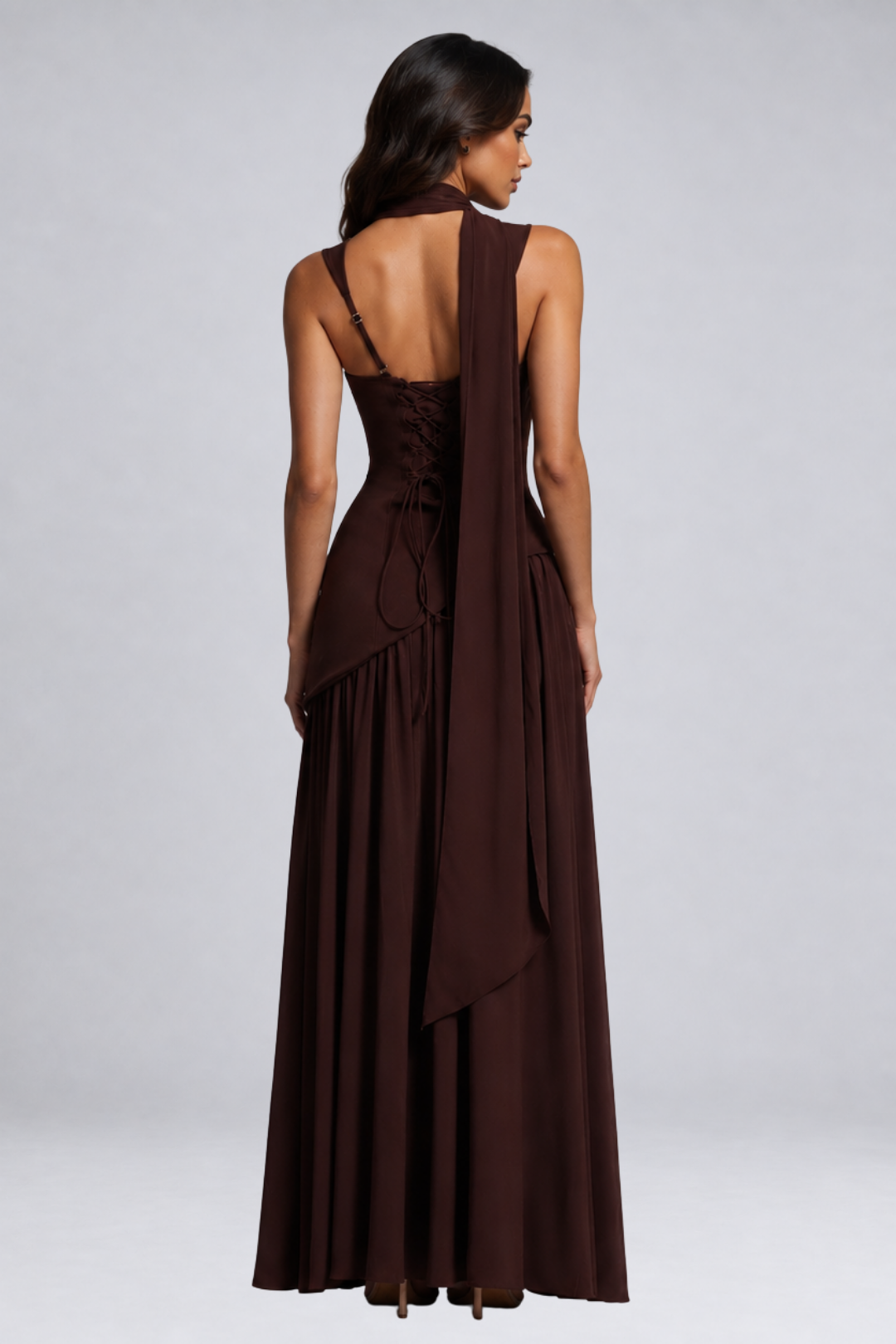 Long draped satin-effect dress for women – wedding guest outfit