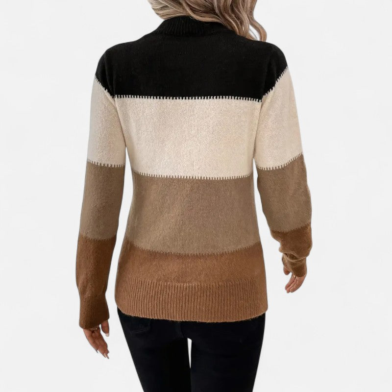 Élan Urbain™ | Pull Femme en Maille Color Block à Col Montant – Manche Longue & Coupe Confort