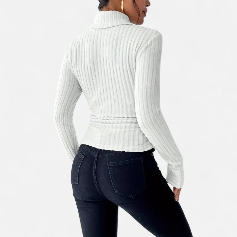 Élan Urbain™ | Haut Femme Col Montant Côtelé – Manches Longues