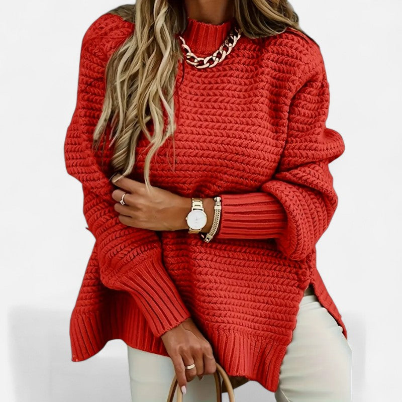 Élan Urbain™ | Pull Femme Texturé à Demi‑Col Montant – Coupe Oversize & Finitions Élégantes