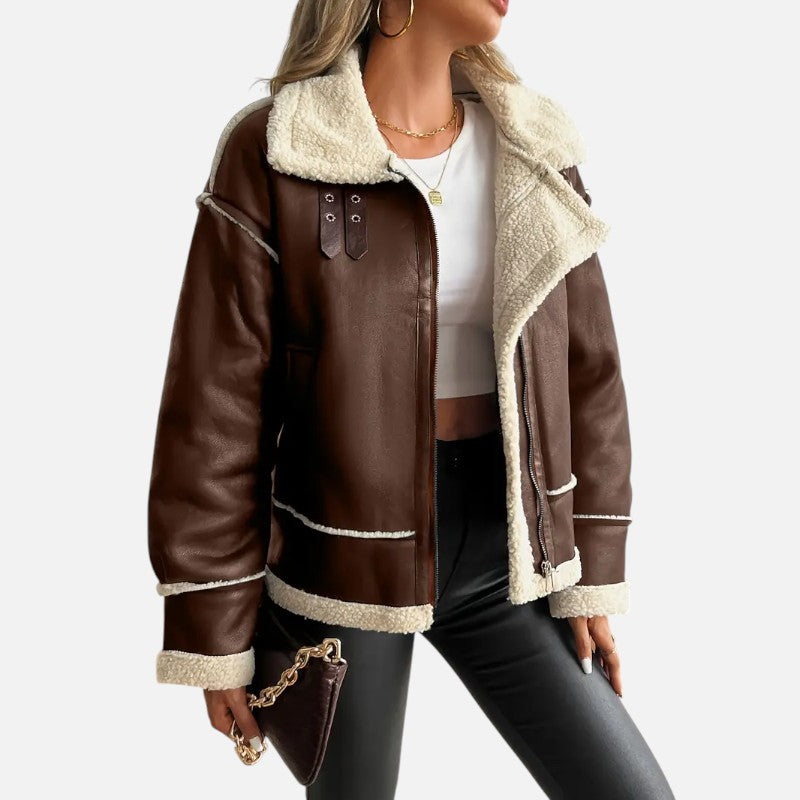 Élan Urbain™ | Veste moto élégante en cuir synthétique pour femme