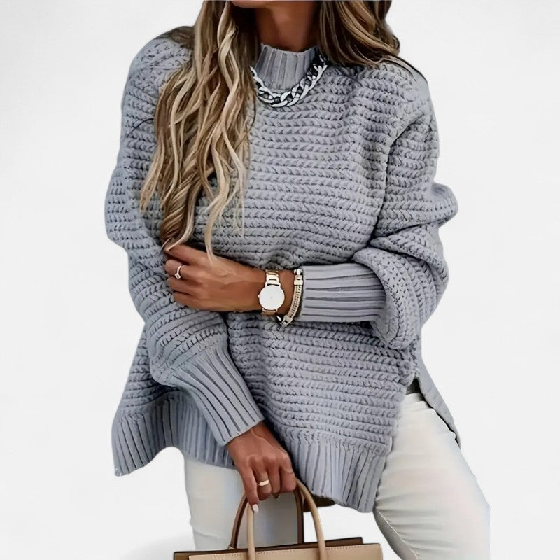 Élan Urbain™ | Pull Femme Texturé à Demi‑Col Montant – Coupe Oversize & Finitions Élégantes