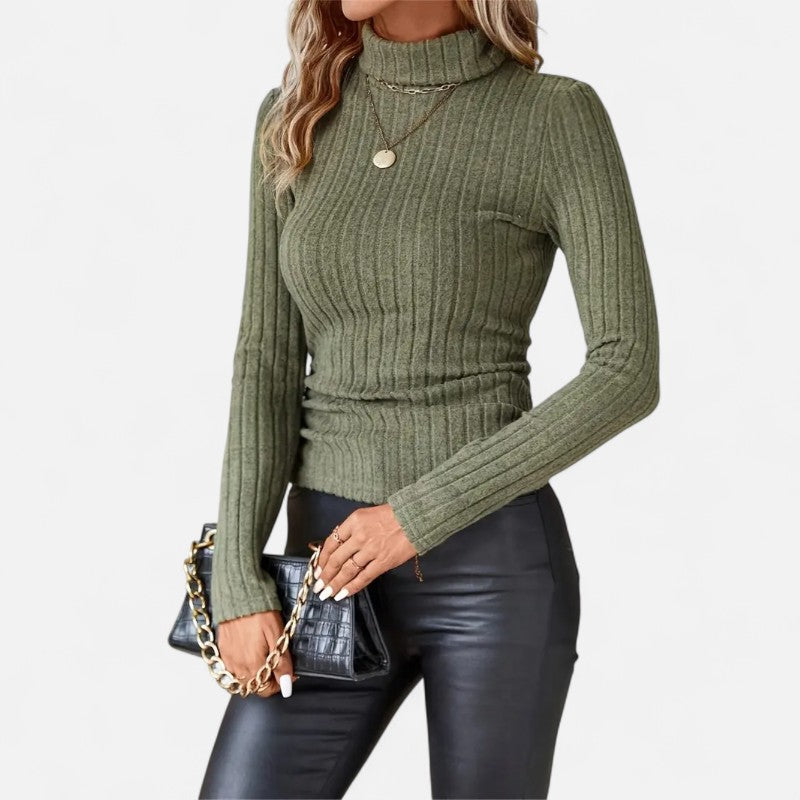 Élan Urbain™ | Haut Femme Col Montant Côtelé – Manches Longues