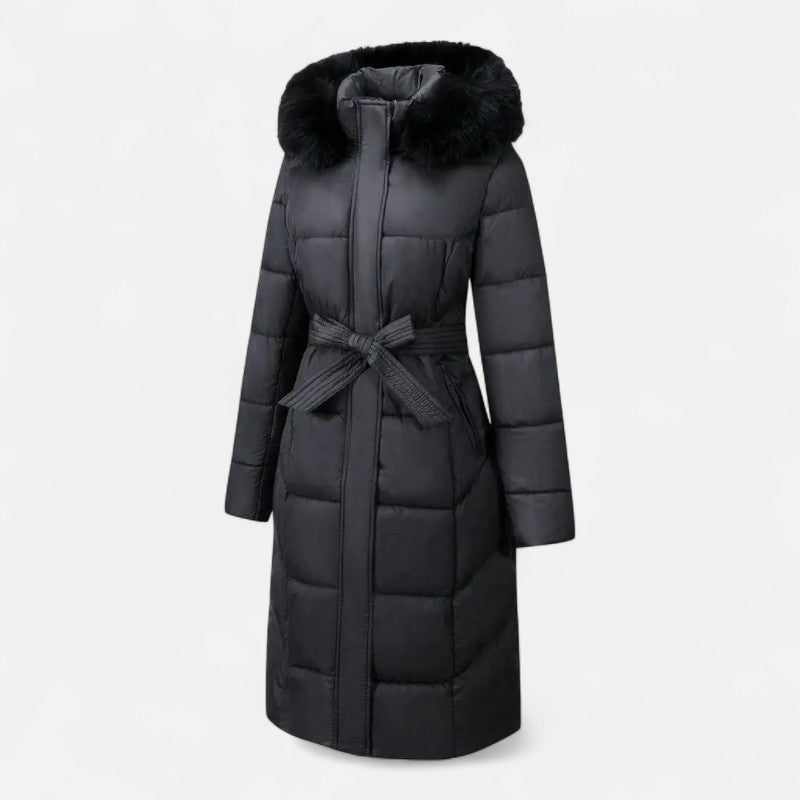 Élan Urbain™ | Manteau d'hiver mi-long pour femme avec capuche en fausse fourrure
