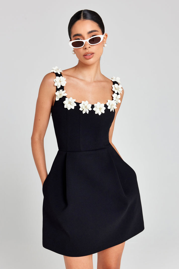 Floral Appliqué Summer Mini Dress