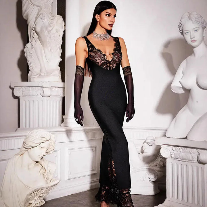 Lace Panel Maxi Dress – Elegant Evening Silhouette Dress for Women