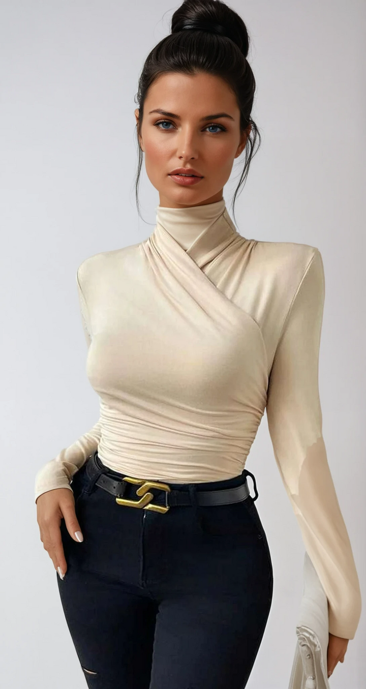Draped Crossover Long Sleeve Top