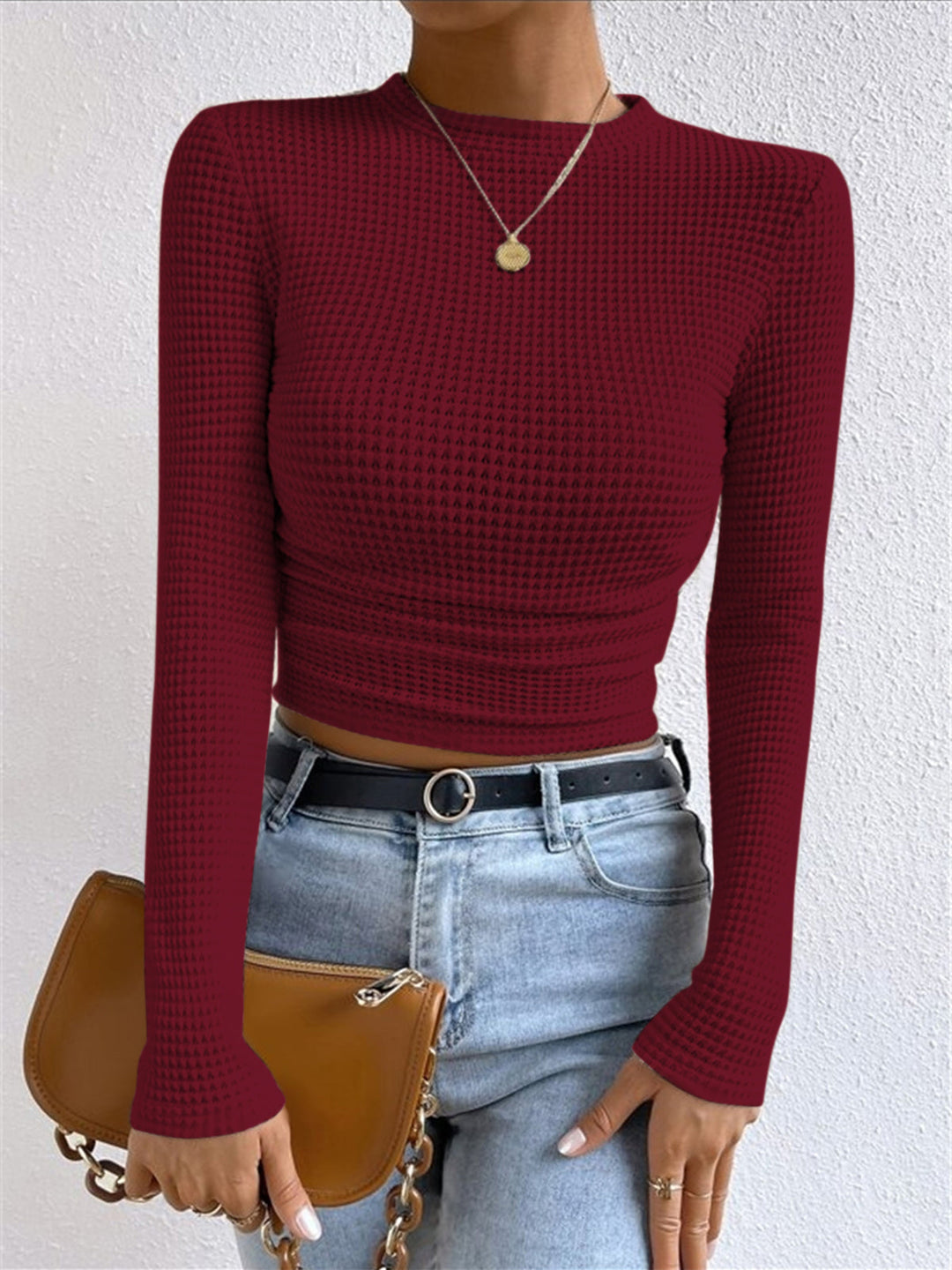 Waffle Knit Long Sleeve Top
