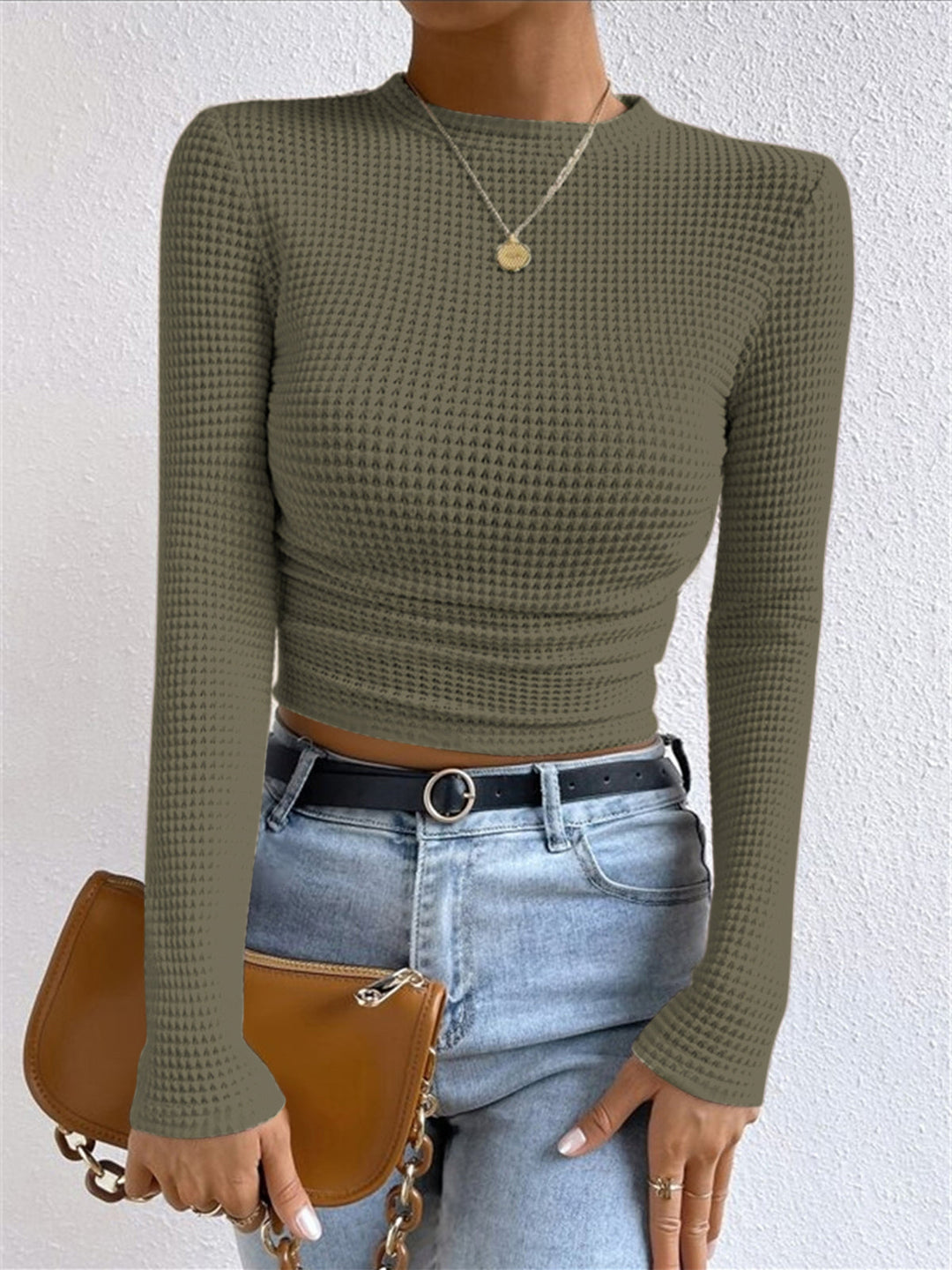 Waffle Knit Long Sleeve Top