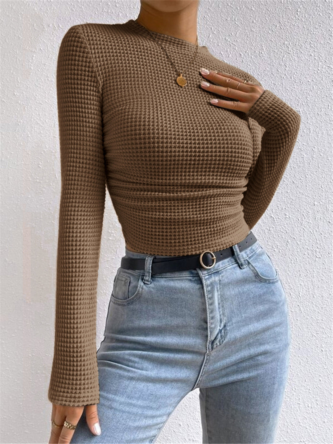 Waffle Knit Long Sleeve Top